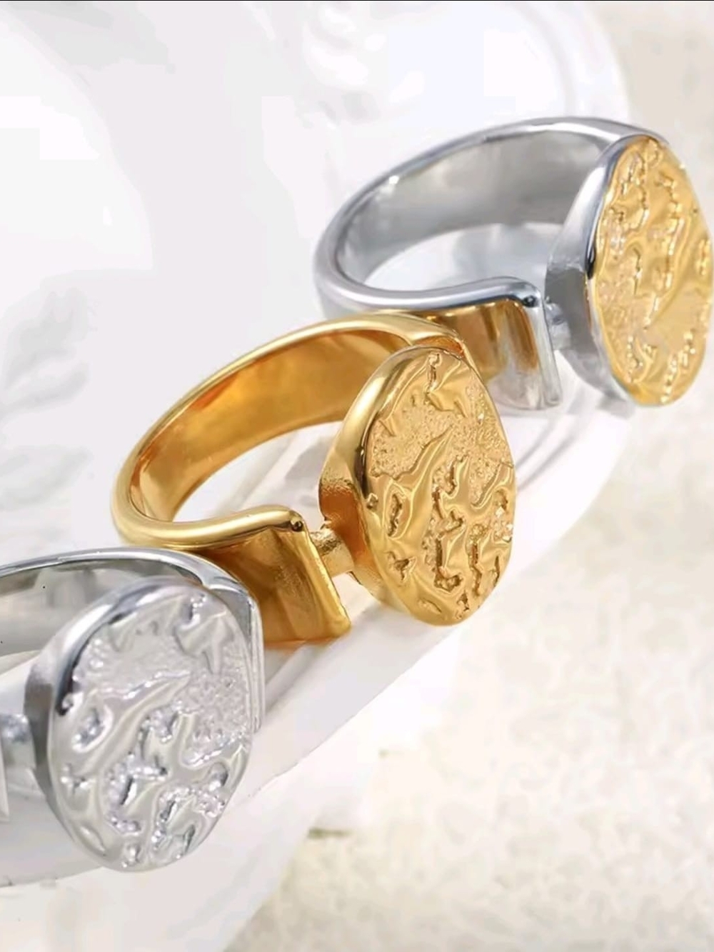 18K Gold-Tone Textured Medallion Ring - Picture 5 of 5